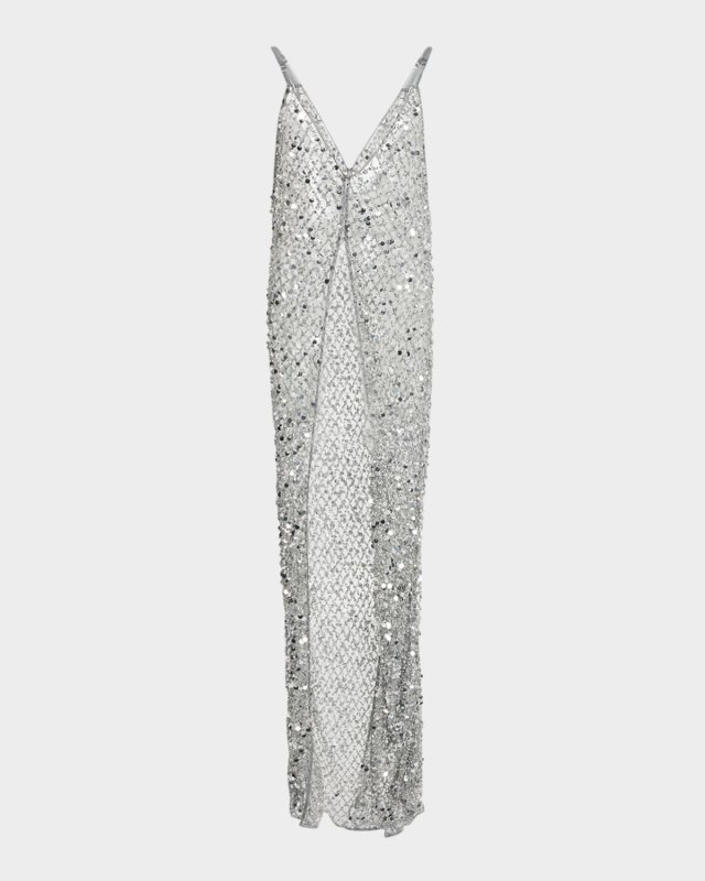 V-Neck Sequined Net Mesh Long Cami